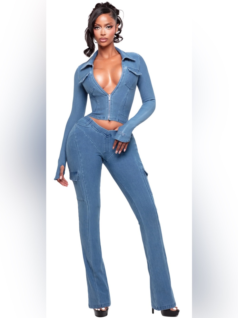 YAGI WRLD KAOIR AZURE DENIM TWO PIECE SET